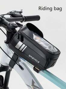 Cycling Handlebar Bag, Black, Water-Resistant, Touch Screen Phone Pouch, Tool Storage, Mountain Bike Bag, Bicycle Front Beam Bag, Cycling Organizer Bag, Portable Outdoor Carry Pack, Hands-Free, Black, Summer, Gift