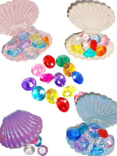 6/8/10pcs Diving Gem Pool Toys Sand Toys, Diamond Treasure Chest Swimming Gems Pirate Diving Toy Set Underwater Swimming Toy With Shell Box Game Gifts