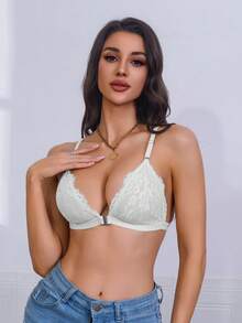 زراير أمامية مريحة مع زخرفة من الدانتيل، تصميم عصري للارتداء اليومي، تناسب جميع الأحجام وتوفر الدعم المثالي قطعة واحدة