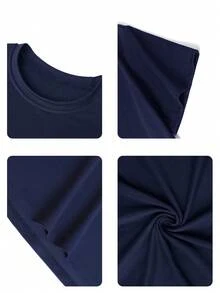 1pc Young Boy Casual English Text Print Navy Round Neck Short Sleeve T-Shirt, Summer Top For Toddler - Navy Blue - View 6