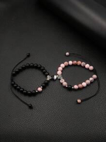 2pcs/Set Magnetic Heart Couple Bracelets, Bead Bracelet, Versatile Colors & Styles Suitable For Daily Wear, Parties, Great Gift For Boyfriend