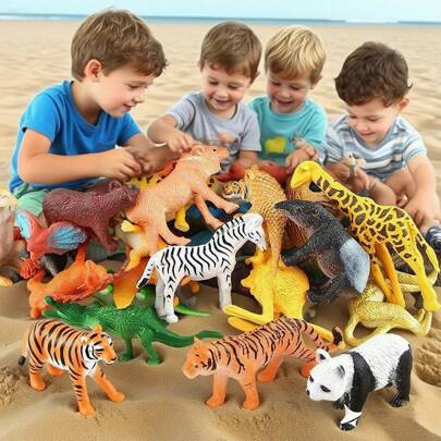 Animals Figure,53 Piece Mini Jungle Toys Set,ValeforToy Realistic Wild Vinyl Plastic Animal Learning Party Favors For Boys Girls Kids Toddlers Forest