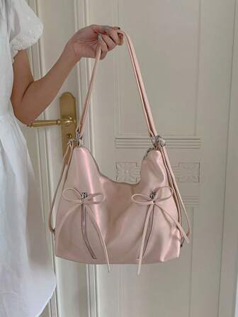 Bow Design Backpack Handbag For Women, Korean Style Tote Bag, Casual Large Capacity Shoulder Bag For Travel, Walking, Shopping