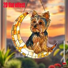 1 pièce Accroche-soleil en acrylique 2D plat en forme de Yorkshire Terrier sur la lune. Diverses styles disponibles en signalétique acrylique, décoration thématique animaux de compagnie pour salon, chambre à coucher, décoration romantique. Cadeau parfait pour les amateurs de chiens, amis, famille, passionnés d'animaux de compagnie
