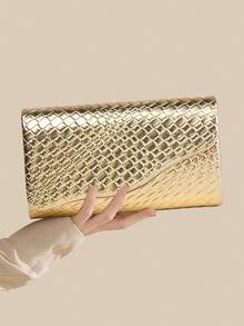 1 件编织纹理 PU 材质手拿包，带有优雅的金属装饰，适合手提、手提包、单肩包和斜挎包，可用于婚礼、派对、舞会、宴会和其他场合