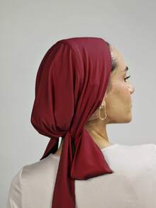 1 Peça Turbante Elástico de Cor Sólida com Cordão Traseiro para Mulheres, Faixa de Cabeça - Toucas Hijab, Respirável e Confortável Envoltório Esportivo Elástico, Adequado para Uso Diário, Esportes, Yoga, Fitness e Moda para Vestir - Vinho - Visão 4