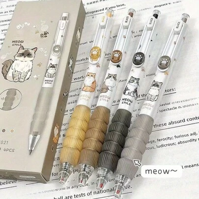 1/2/4 支可爱猫咪主题中性笔 - 0.5 毫米细笔尖，速干黑色墨水 - 时尚有趣的伸缩笔，适合办公室、学校和家庭使用，书写笔，学校用品，返校