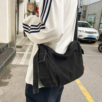 Retro Y2K Hobo Messenger Bag, 4 Color Options, Canvas Large Capacity Fashion Crossbody Bag, Suitable For School, Business, Outdoor, Party, Gift Back To School Supplies