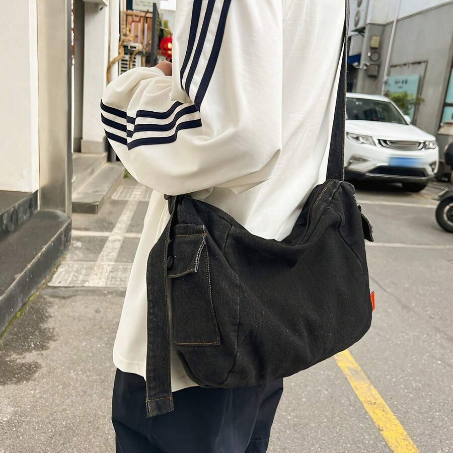 复古 Y2K Hobo 斜挎包，4 种颜色可选，帆布大容量时尚斜挎包，适合学校、商务、户外、派对、礼物