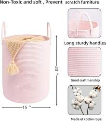 Woven Cotton Rope Laundry Basket-15"X20" Laundry Hamper-Rope Storage Basket For Dirty Clothes, Toys And Blankets Perfect For Bathroom, Nursery And Living Room Storage (Oatmeal)Halloween - 粉色 - 查看 2