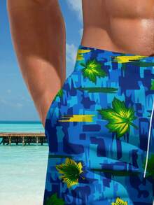 Men's Quick-Dry 3D Hawaii Print Casual Beach Shorts With Drawstring Waist Belt, Perfect For Summer Outdoor Activities - Multicolor - View 5