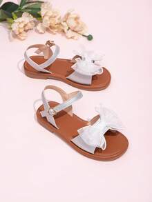 1 Pair Fashionable Children's Simple Bow Decor Flat Shoes - Silver - View 2