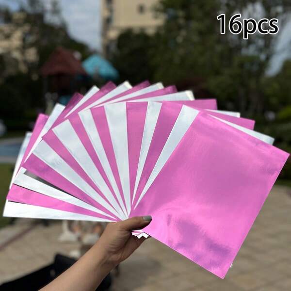 16pcs Metallic Shiny Rainbow Reflective Cardstock, 8.3*11.7 Inch, Pink & Silver, Thick & Durable Paper For DIY Crafts, Party Decoration, Gift Wrapping, 250GSM School Supplies, Back To School