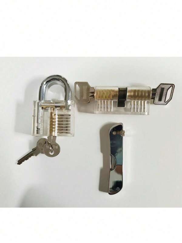 7 In 1 Portable Stainless Picking Sets With 2 Transparent Practice Locks Gadgets For Men, Ideal For Learning And Practising Locksmith Techniques, Puzzle Type