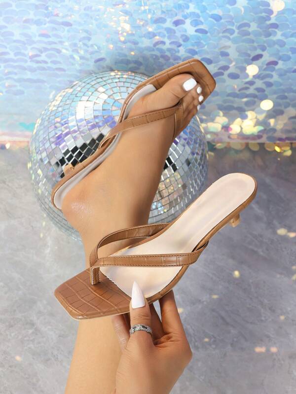 Women's Brown High Heel Sandals, Fashionable Slides Sandals With Kitten Heel, Simple 5cm Wine Glass Heel Beach Slippers