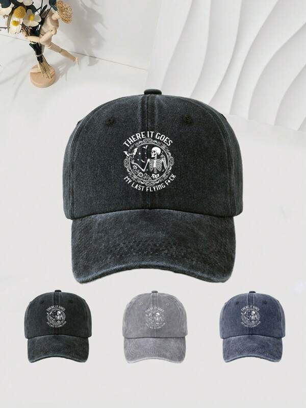 1pc Skull Graphic Baseball Cap, Adjustable & Washable, Fashion Breathable Versatile Outdoor Sun-Shading Hat, Suitable For Holidays Gift
