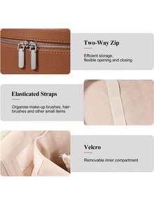 Cosmetic Case, Leather Makeup Bag, Portable Handheld Makeup Case, Detachable Compartments