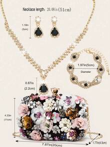 2025 New Handmade Beaded Floral Embroidered Clutch Bag - Black - View 9