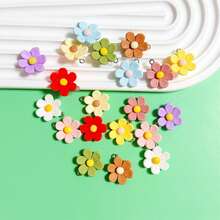 20pcs Spring-Themed Mixed Color Hexagon Flower Shaped DIY Jewelry Pendant, Earring, Necklace, Bracelet, Keychain, Bag Charm & Accessory Making Resin Parts - Mixed Color Six Petal Flower - View 3