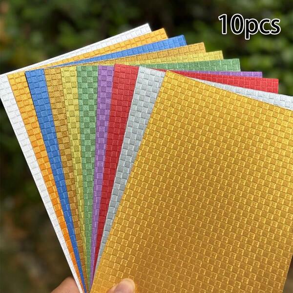10pcs Mixed Color Square Texture Paper, A5 Size 250gsm, Handmade Craft Paper Cards, Convenient For Cutting, Party Decor, Holiday Gift Packaging, Non-Fading, School Supplies,Back To School