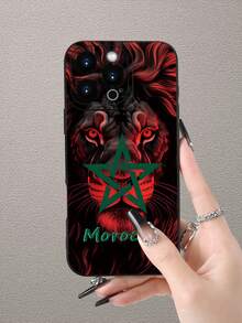 1 件红狮与五角星印花 2D 图案流行创意高端中东简约墨西哥个性化卡通酷拼红狮墨西哥五角星风格适合送给长辈、朋友、家人、情侣、生日、节日、黑色哑光软壳全保护防尘防水外壳兼容 16/15/14/13/12/11/Pro/ProMax/X/XR/XS/XSMAX/7/8/PLUS 和型号
