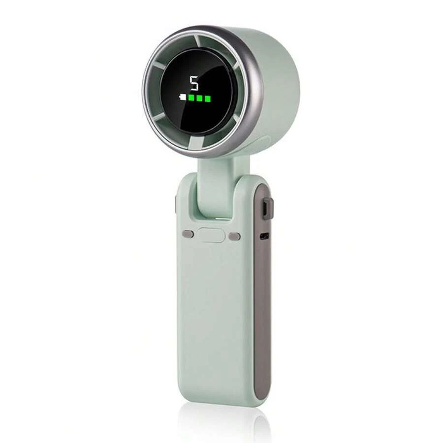 3-In-1 Handheld Turbo Cooling Fan - 5-Speed Wind Battery Powered, Up To 12 Working Hours, Portable Type-C For Outdoor Activities, Travel & Gifts - 綠色 - 查看 1