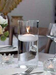 1pc, Glass Cylindrical Clear Candle Holder, Wedding Centerpiece Decoration, Easter And Thanksgiving Glass Cylindrical Vase For Wedding Centerpiece, Floating Candle Vase Flower Decoration, Wedding Ornaments, Ornament Candle Holder