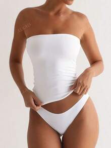Women's Cropped Tube Top, Strapless, Strapless, Ribbed, Premium, Without Padding - Blanco - Ver 1