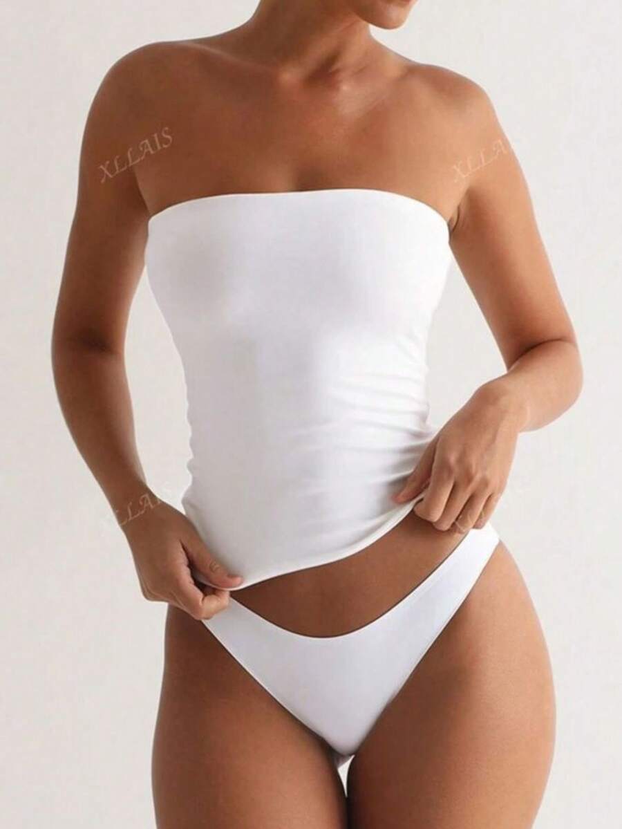 Women's Cropped Tube Top, Strapless, Strapless, Ribbed, Premium, Without Padding - Blanco - Ver 1