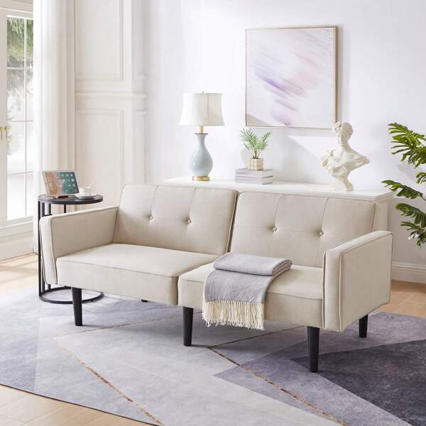 Sairedel [Multifunktionales verstellbares Sofabett] 2-in-1-Sofabett, Zweisitzer-Sofa, unabhängig verstellbare Doppelrückenlehnen, mit Schlaffunktion, Baumwoll-Leinen-Stoff, hochdichter Schaumstoff