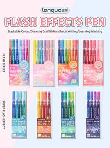Languo 88 Colors Burst Flash Color Neutral Pen Set Jumbo Capacity Metallic Glitter Gel Pens, Flash Special Effects Highly Attractive Drawing Handbook Pen Highlighter 1mm, Elementary School Students Art Drawing Special Diy Drawing Book Can Be Stacked Color Impermeable Paper High Capacity Highlighter Highlighter Gel-Pen Hand Drawing Pen Can Be Used For Student Marking, School Supplies, Back To School