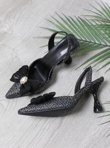 New Stylish French Sexy Bow Crystal Decorated Closed Toe High Heel Summer Sandals, Party Pearls Bowtie