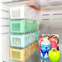4pcs Mixed Set Drain Storage Containers (3 Drain Boxes + 1 Large Box) With Lids, Stackable Kitchen Fridge Organization Boxes, 3-Compartment For Fruits, Vegetables, Food