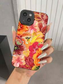 1pc Tropical Flower Pattern TPU Painted Phone Case Compatible With Apple - Multicolor - View 2