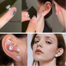 5mm-8mm Stainless Steel Cubic Zirconia Magnetic Earrings, Unisex, Made Of Stainless Steel And Cubic Zirconia - Multicolor - View 4