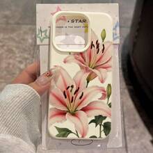 1 Stück Blumen TPU Material Blumen Rosa Lilie & Grüne Blatt Muster Handyhülle, kompatibel mit iPhone/Redmi Handy