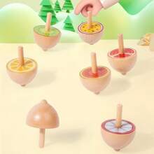 Set de 6 piezas de grandes trompos de madera giratorios, con diseños de frutas/animales, juguetes educativos clásicos para niños