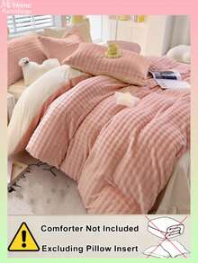 3 件套粉色和米色男孩和女孩学生宿舍床上用品套装，毛绒毯子被套和枕套适合卧室，可机洗