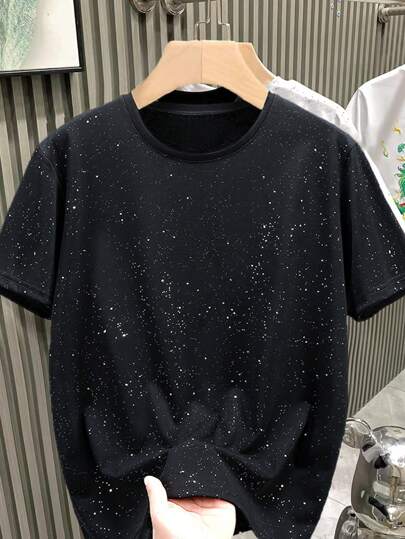Camiseta de manga corta con cuello redondo, estampado de estrellas por todas partes, transpirable, para viajes y vacaciones, estilo casual y urbano para hombres. Moda casual, tops deportivos para hombres, pareja, tiempo libre familiar