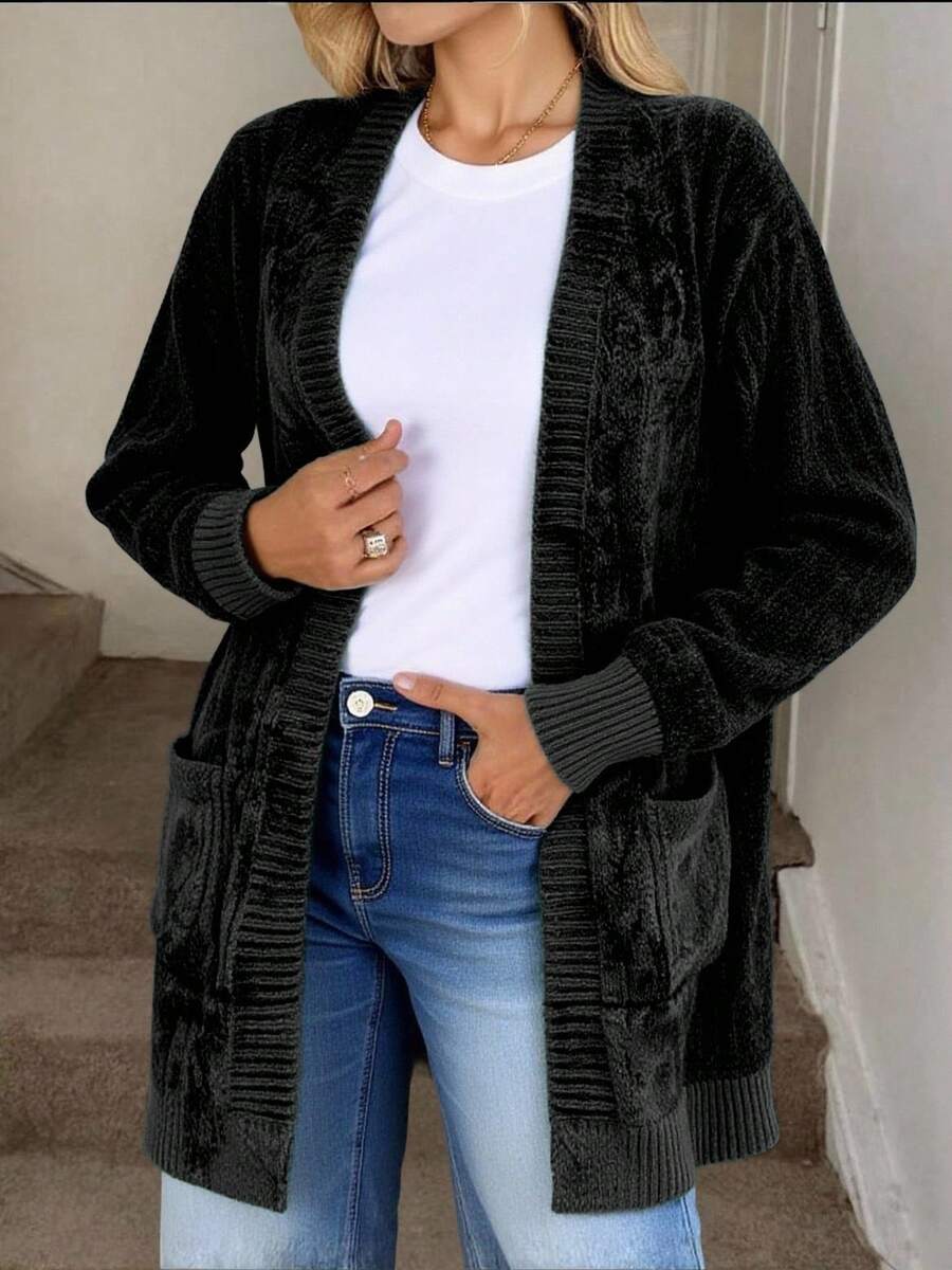 Liu Fashion Kawaii Loose Cardigan, Simple And Cute, Solid Color, Suitable For School - Negro - Ver 1