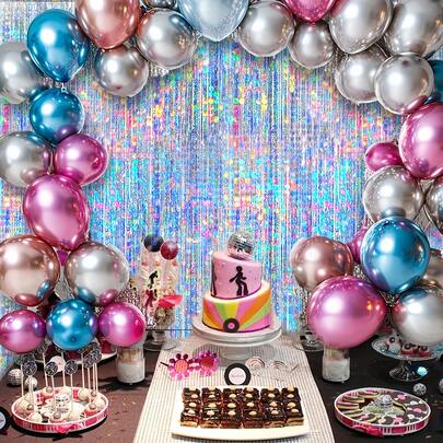 1/2/3/5pcs Metal Foil Fringe Backdrop Curtains For Party, Birthday, Wedding Decoration, Gift