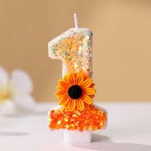 创意畅销 0-9 数字、字母生日蜡烛、手工 DIY 生日蛋糕、节日派对装饰蜡烛、万寿菊、带闪亮亮片的向日葵花、个性化数字蜡烛，适合生日、婚礼、周年纪念派对 - 橘色向日葵 - 查看 12