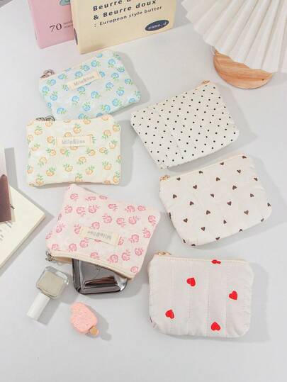 1Pc Floral Coin Purse Cute Zipper Pouch Small Item Clutch Purse Storage Bag Girls Cosmetic Bag Flower Purse Wallet Purse Wallet Mini Wallet Coin Wallet Heart Coin Purse Key Bag, Floral Wallet, Handbag Digital Storage Bag Lipstick Storage Bag Mini Make Up Bag