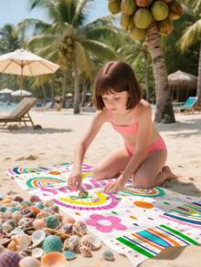 1 Pc Personalized Printed Beach Towel, Rainbow Background With Cartoon Elements, Wedding Favor/Best Friend Birthday Gift/Back To School, Support Font & Color DIY, Striped Beach Towel/Bath Towel, Summer New Customized With Name, Essential For Wedding Honeymoon + Children Camping Towel, Can Add Name & Date, Graduation/Team Building/Maternity & Baby Supplies, Corporate LOGO Customization, Girls Trip/Baby Shower/Wedding Supplies - Multicolor - View 3