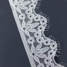1pc/1 M White Geometric Pattern Elastic Fringed Lace, Minimalist Geometric Style, Nylon & Spandex Eyelash Trim, DIY Material, Garment Accessory