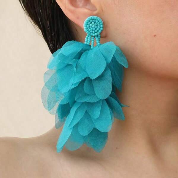 1 Pair Lace Color Floral Tassel Earrings, Suitable For Women's Daily And Holiday Wear