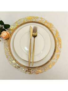 [Individuals metálicos] Conjunto de 100 jogos americanos descartáveis, 13 polegadas, redondo, malha metálica prensada, caminho de mesa de malha fina metálica para decoração de casa, mesa de jantar, casamento, festa de aniversário