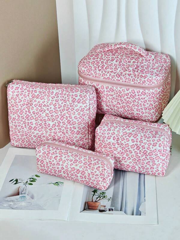 4 Peças Conjunto de Nécessaire de Veludo Grosso, Design de Fechamento com Zíper Rosa, Necessaire de Maquiagem Multifuncional Portátil de Grande Capacidade para Viagem, Armazenamento de Ferramentas de Maquiagem, Essencial para Mulheres/Meninas, Nécessaire de Maquiagem Rosa Fofo para Itens Diários
