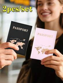 2pcs/Set Couple Travel Passport Holder, Ultra-Thin Passport Wallet, Lightweight Passport Card Case, Travel Accessories Set, Passport Holder For Men & Women, Suitable For Vacation, Hotel, Cruise, Back To School, Beach, Summer Holiday - Multicolor - View 8