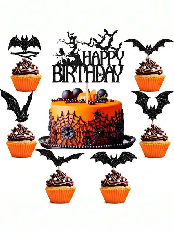 24 Pcs Halloween Cupcake Decoration, Halloween Bat Cake Decoration, Black Glitter Bat, Halloween Theme Party Cupcake Decoration, Bat Insert Birthday Cake Decoration, Halloween Theme, Bat Birthday Cake Decoration Plugin Insert, Halloween Party